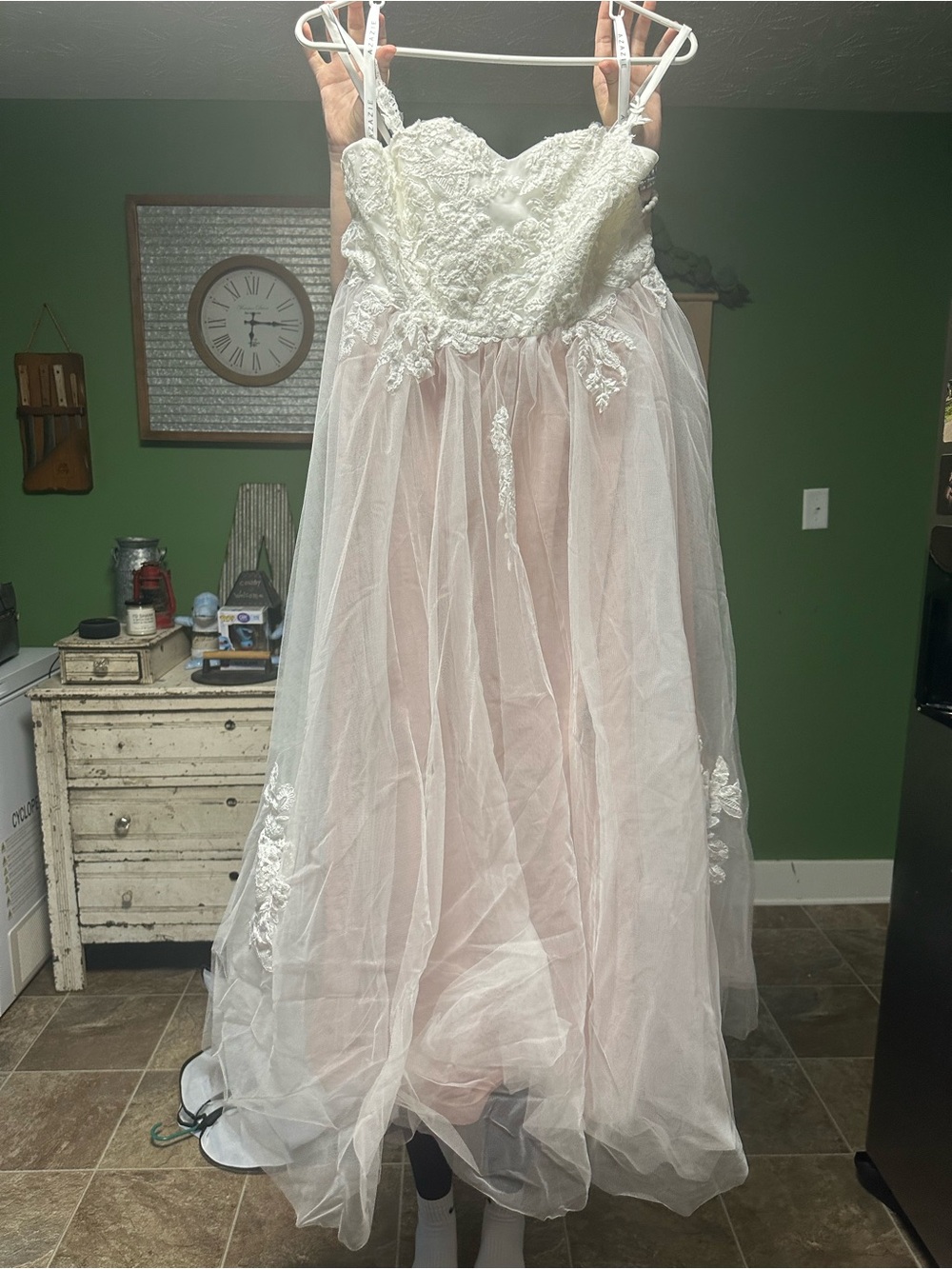 Azazie Pink and White Lace Tulle Formal Dress for Girls